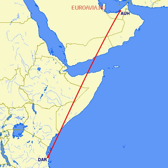 перелет Абу Даби — Дар Ес Салаам на карте