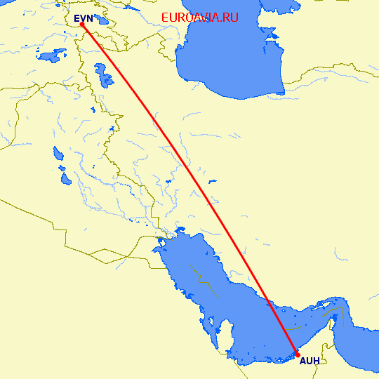 перелет Абу Даби — Ереван на карте