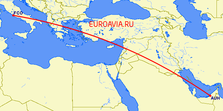 перелет Абу Даби — Рим на карте