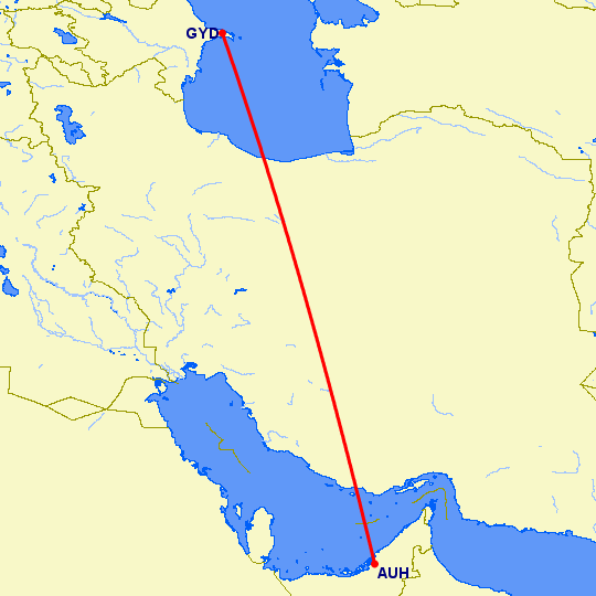 перелет Абу Даби — Баку на карте