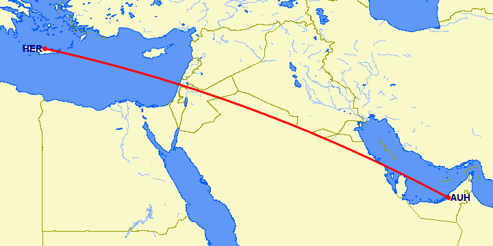 перелет Абу Даби — Ираклион на карте