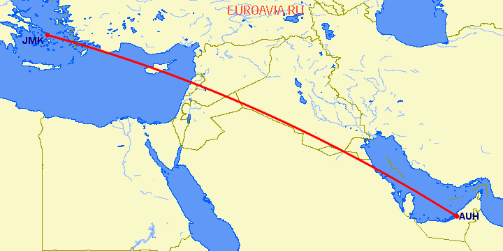 перелет Абу Даби — Миконос на карте