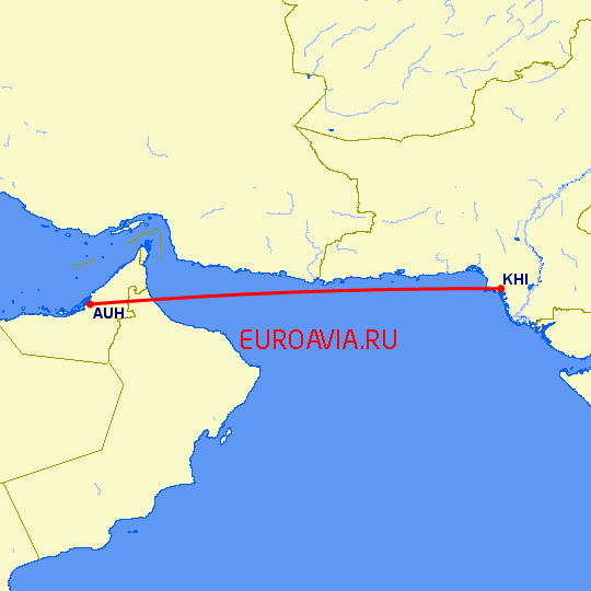 перелет Абу Даби — Карачи на карте