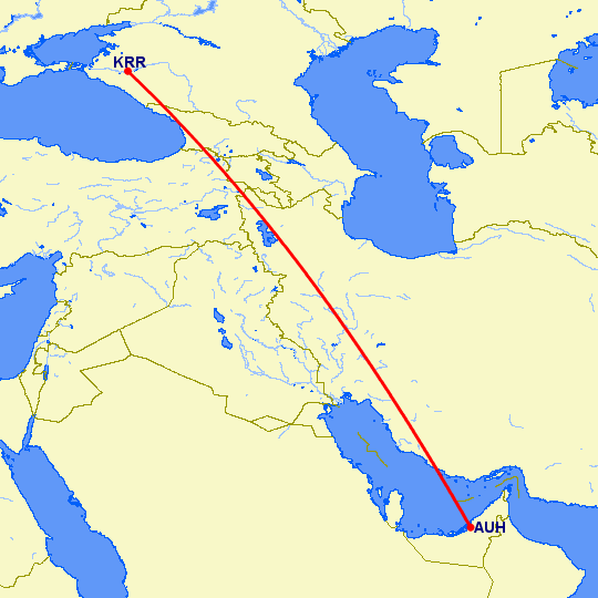 перелет Абу Даби — Краснодар на карте