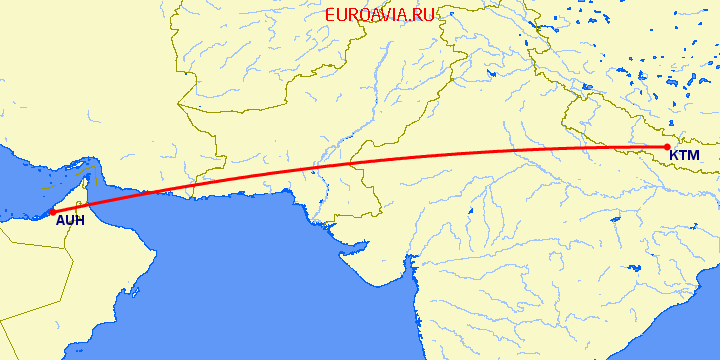 перелет Абу Даби — Катманду на карте