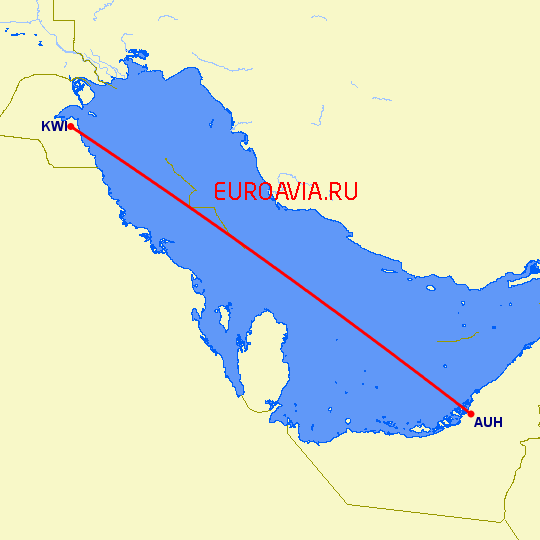 перелет Абу Даби — Кувейт на карте