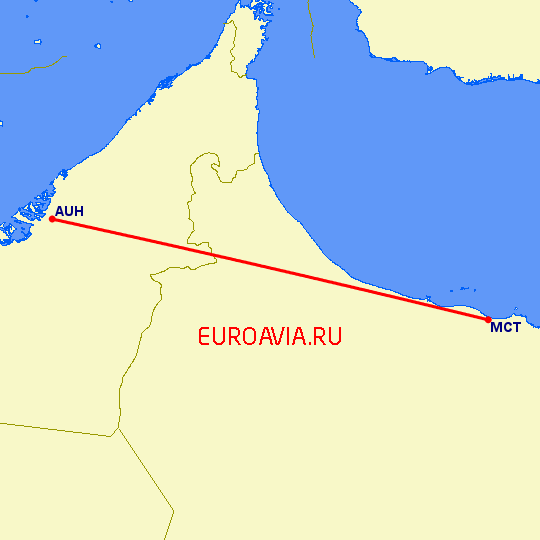 перелет Абу Даби — Маскат на карте