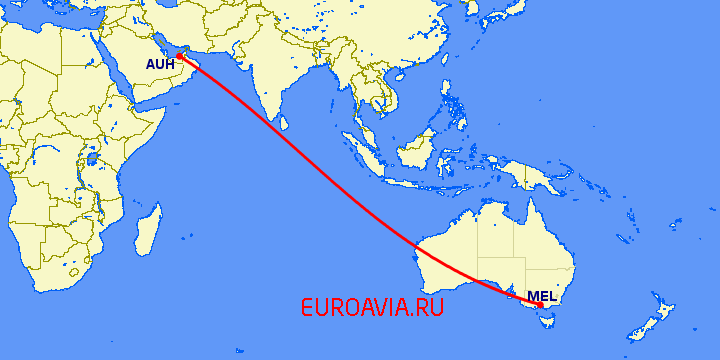 перелет Абу Даби — Мельбурн на карте
