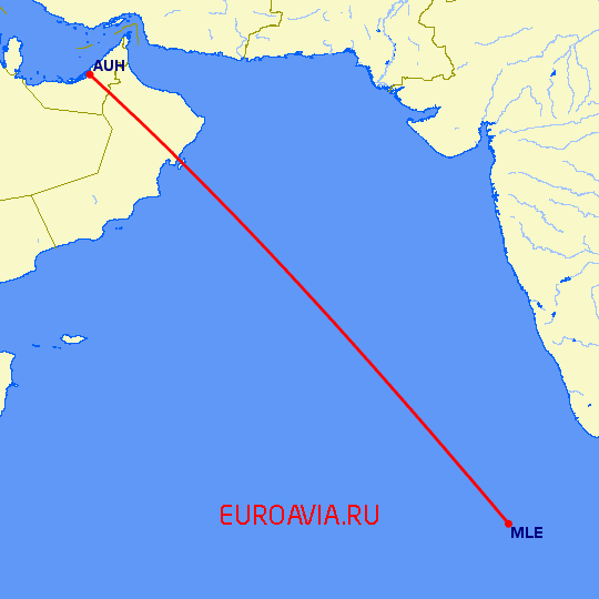 перелет Абу Даби — Мале на карте