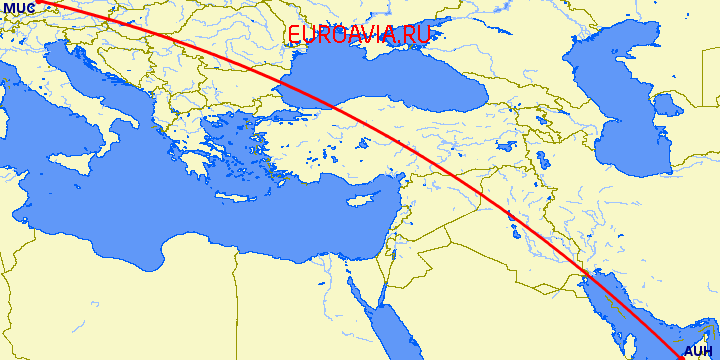 перелет Абу Даби — Мюнхен на карте