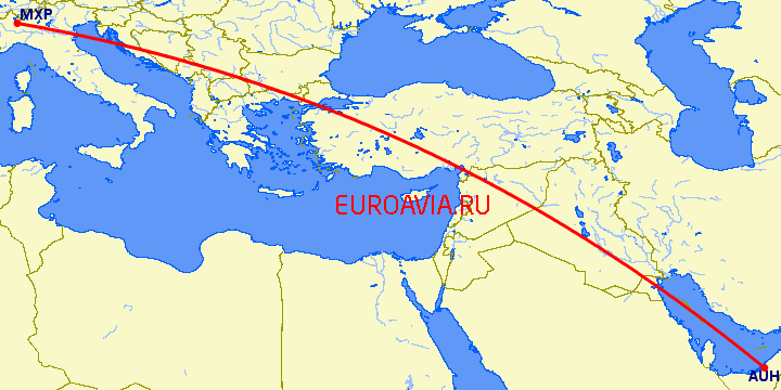 перелет Абу Даби — Милан на карте
