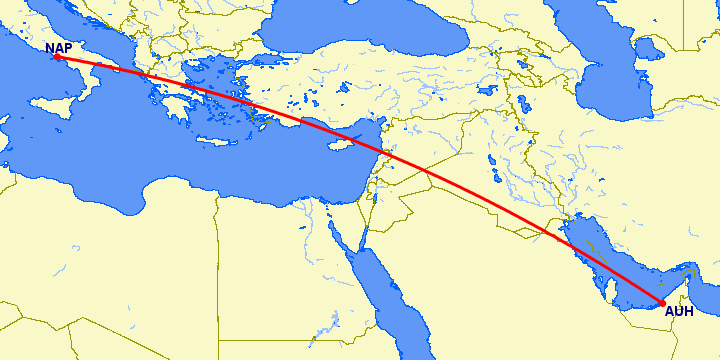 перелет Абу Даби — Неаполь на карте