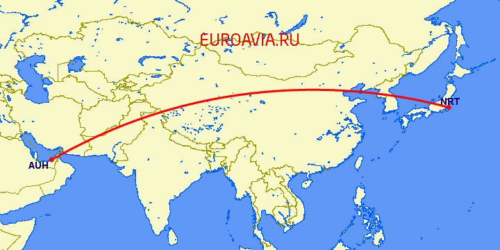 перелет Абу Даби — Токио на карте