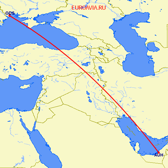перелет Абу Даби — Одесса на карте