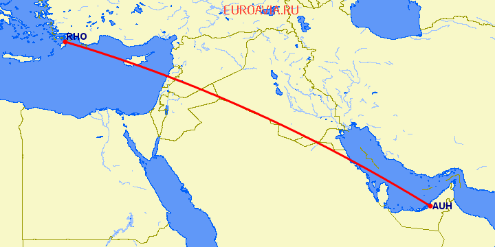 перелет Абу Даби — Родос на карте