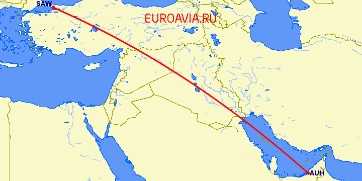перелет Абу Даби — Стамбул на карте