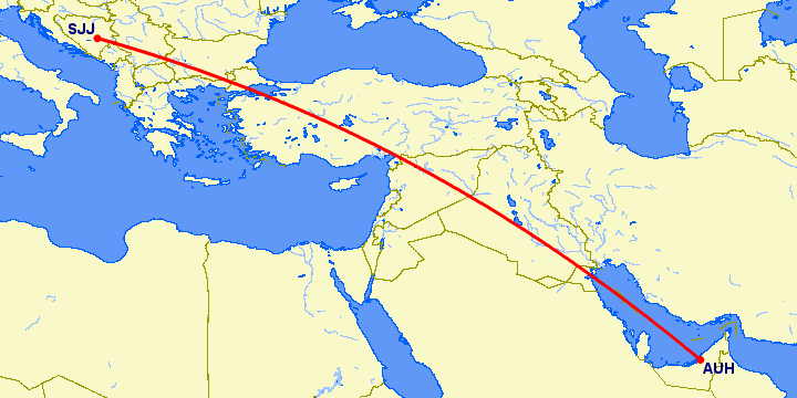 перелет Абу Даби — Сараево на карте