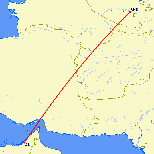 перелет Абу Даби — Самарканд на карте