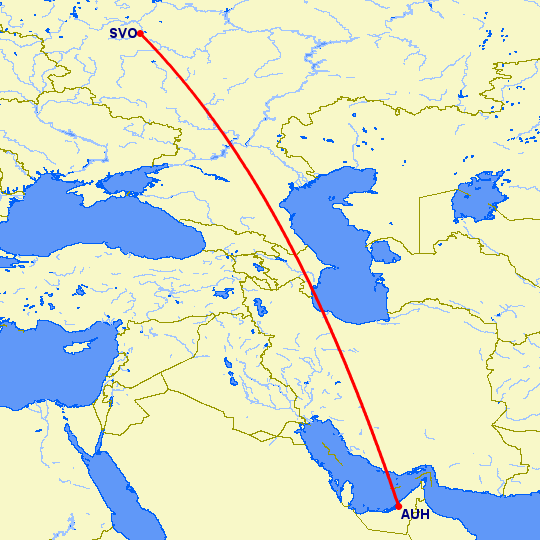 перелет Абу Даби — Москва на карте