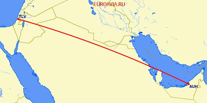 перелет Абу Даби — Тель Авив на карте