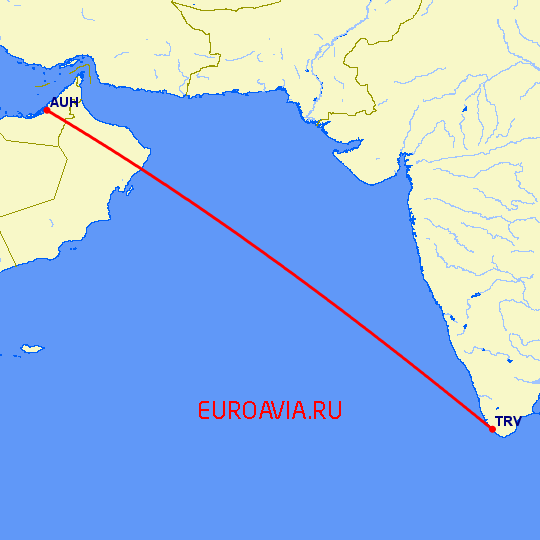 перелет Абу Даби — Тривандрум на карте