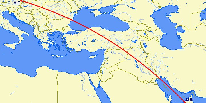 перелет Абу Даби — Вена на карте
