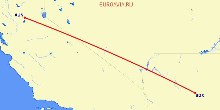 перелет Обурн — Седона на карте