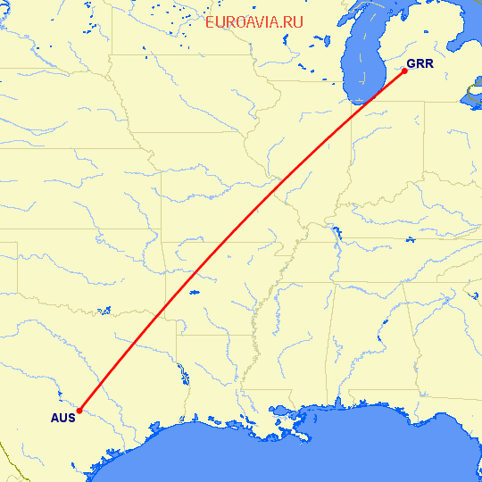 перелет Остин — Гранд Рапидс на карте