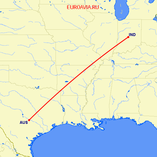 перелет Остин — Индианаполис на карте