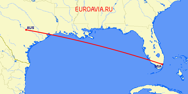 перелет Остин — Майами на карте