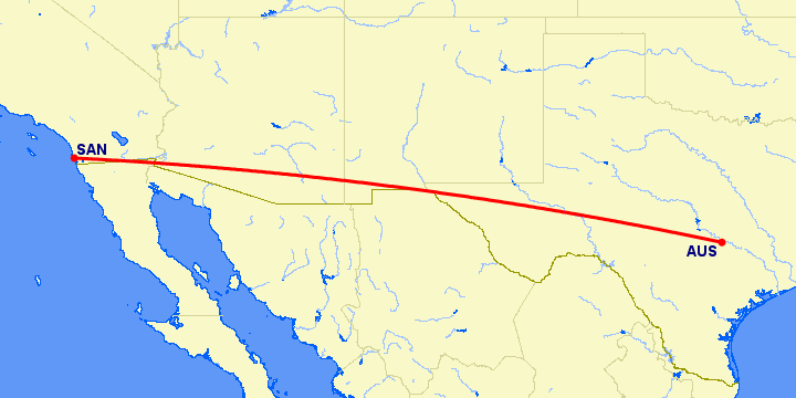 перелет Остин — Сан Диего на карте