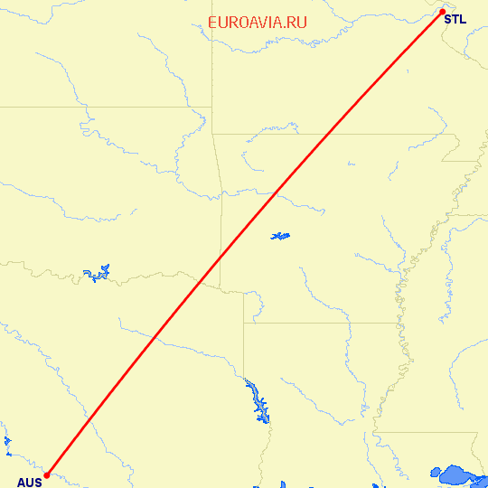 перелет Остин — Сент Луис на карте