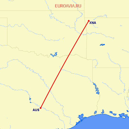перелет Остин — Fayetteville на карте