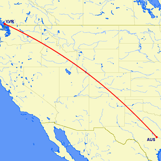 перелет Остин — Ванкувер на карте