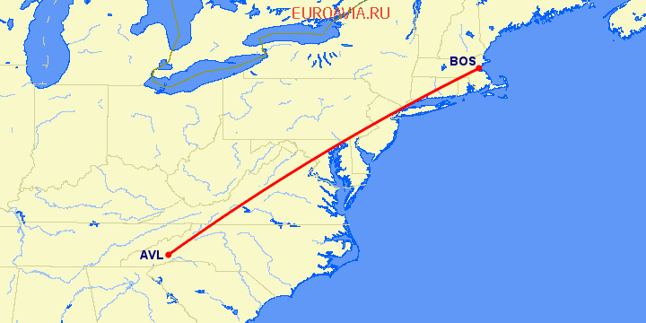 перелет Флетчер — Бостон на карте