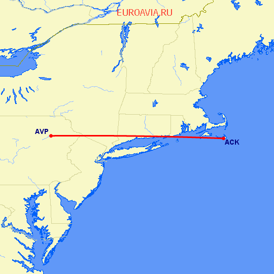 перелет Wilkes-Barre-Scranton — Нантакет на карте