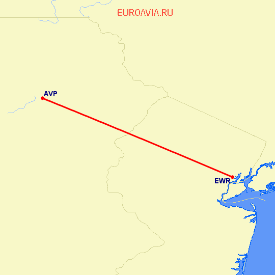 перелет Wilkes-Barre-Scranton — Ньюарк на карте