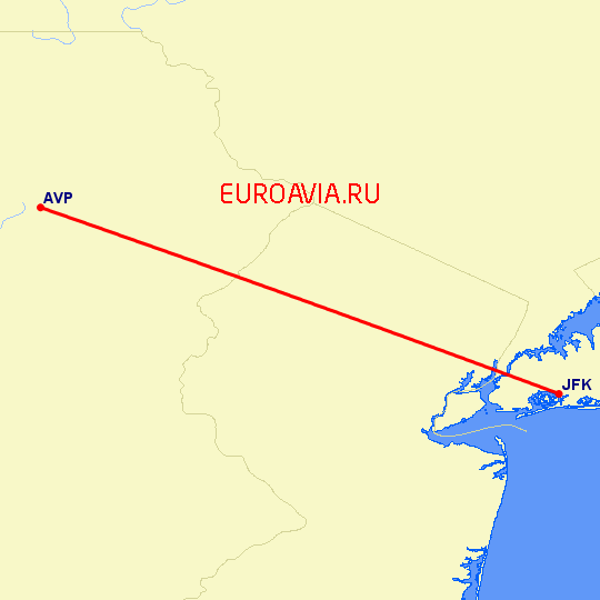 перелет Wilkes-Barre-Scranton — Нью Йорк на карте