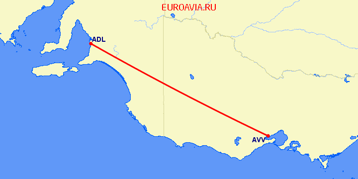 перелет Мельбурн — Аделаида на карте