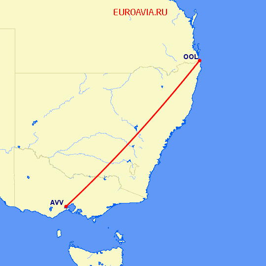 перелет Мельбурн — Голд Кост на карте
