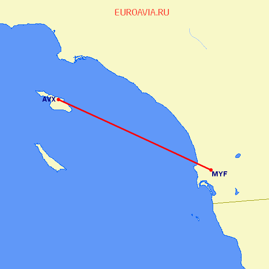 перелет Catalina Island — Сан Диего на карте