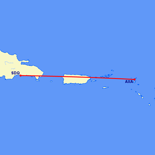 перелет Ангилья — Санто Доминго на карте