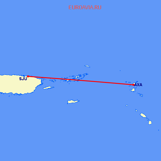 перелет Ангилья — Сан Хуан на карте