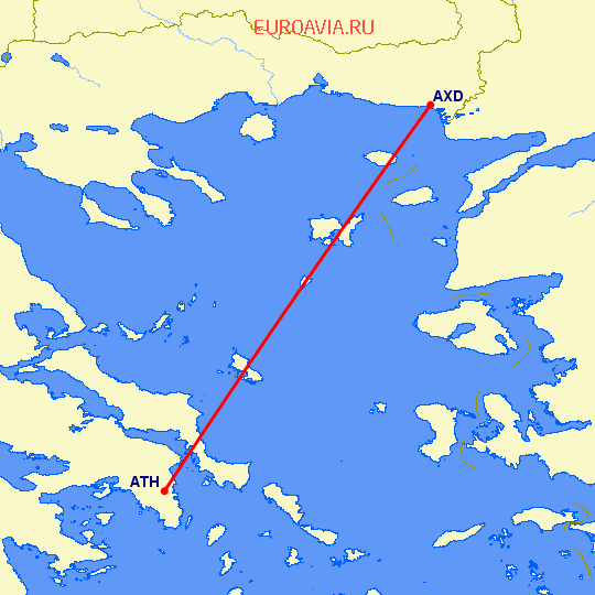 перелет Александрополис — Афины на карте