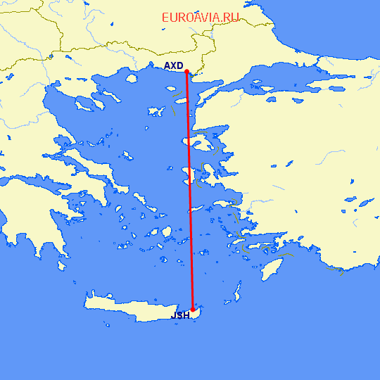 перелет Александрополис — Sitia на карте
