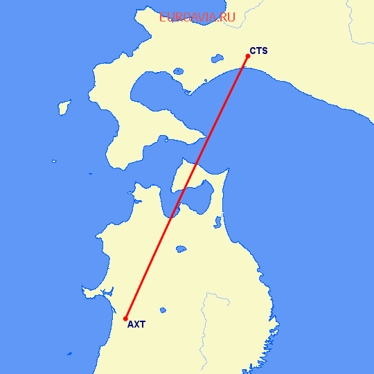 перелет Акита — Саппоро на карте