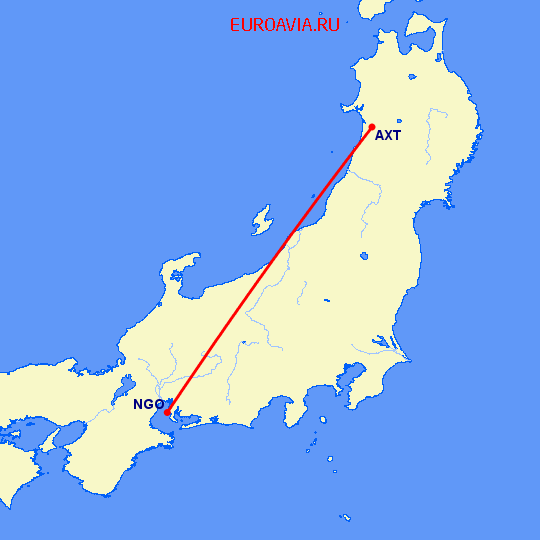 перелет Акита — Нагоя на карте