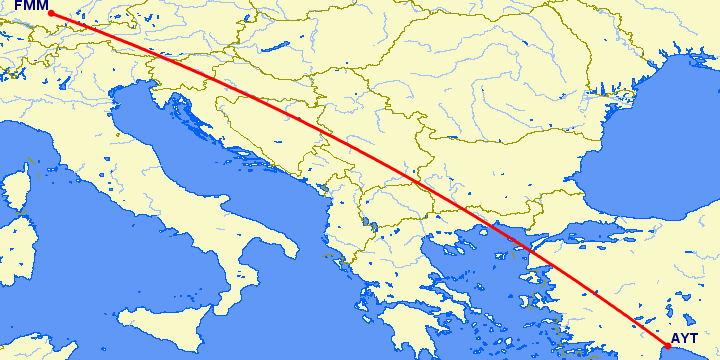 перелет Анталия — Мемминген на карте