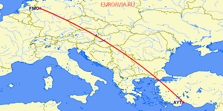 перелет Анталия — Мюнстер-Оснабрюк на карте