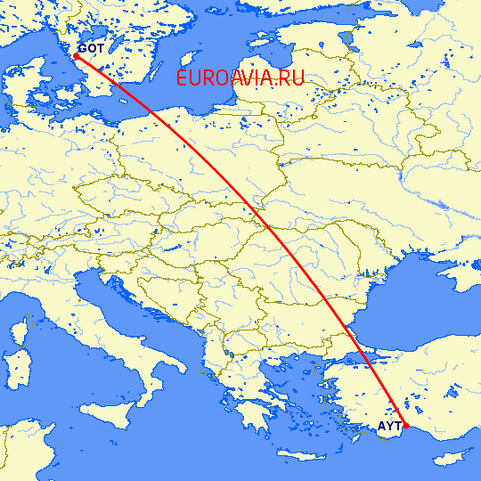 перелет Анталия — Гетеборг на карте